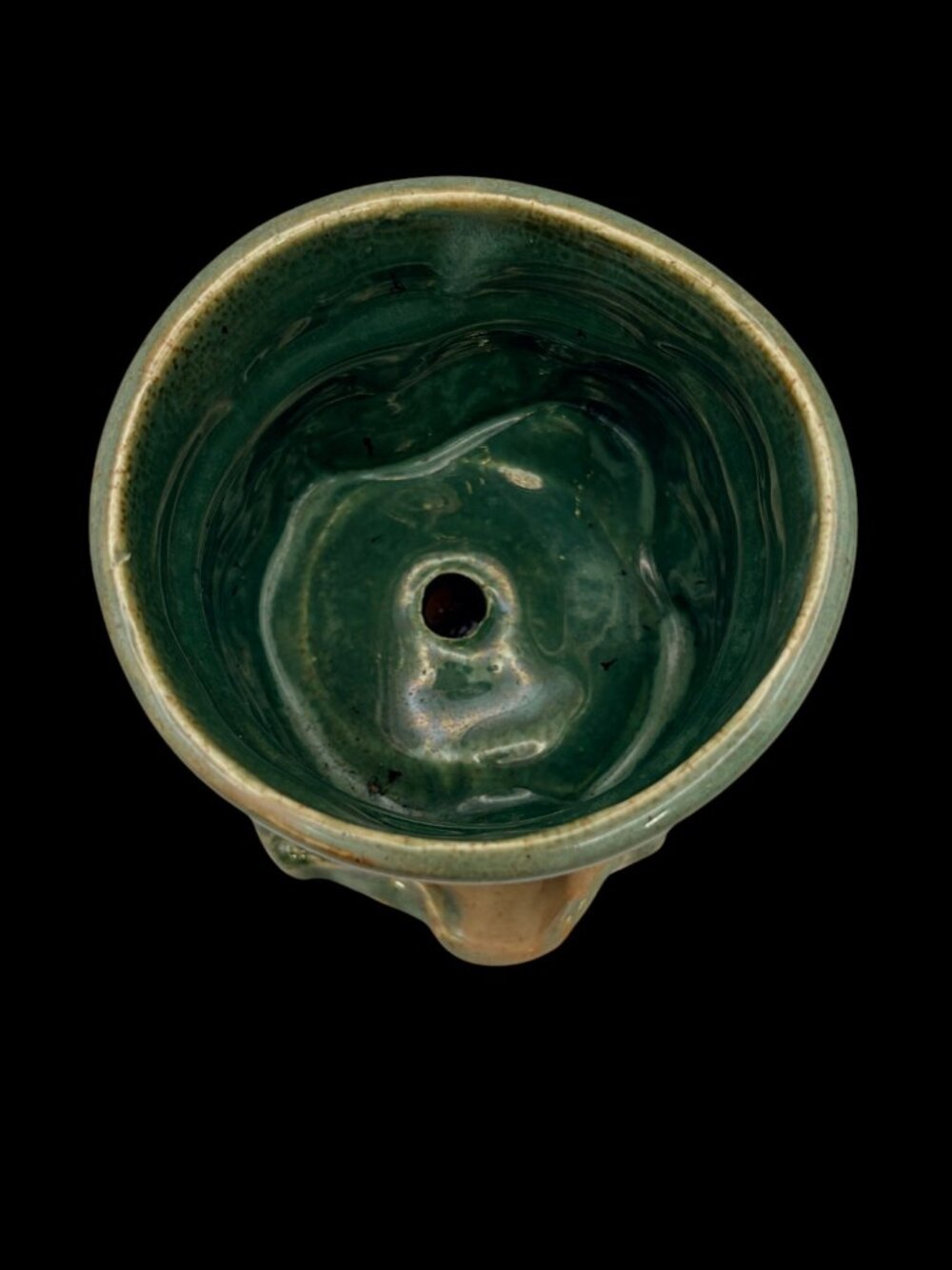Signed MF Handmade Green Glazed Ceramic Planter Rustic Footed Studio Pottery 4.5 - Picture 5 of 9